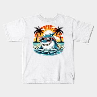 Funny Retro Shark In Sunglasses 70S 80S 90S Cool Ocean Shark Kids T-Shirt